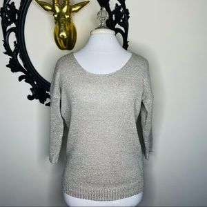 GAP Heathered Gray Scoop Neck 3/4 Sleeves Sweater